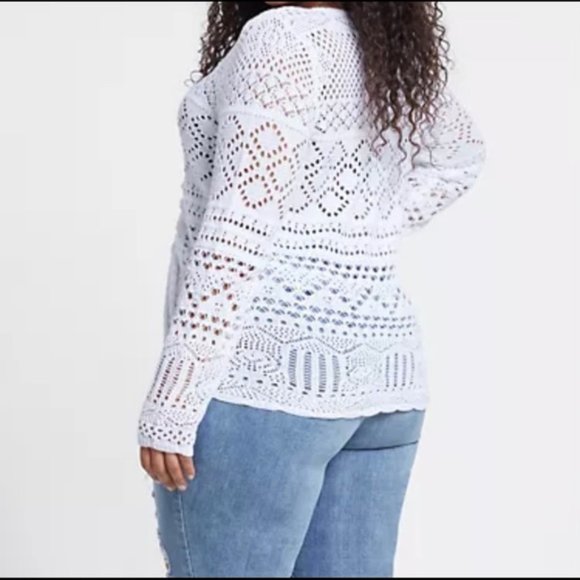 # 36 Ensley Pointelle Knit Drawstring Sweater in White - Picture 2 of 3